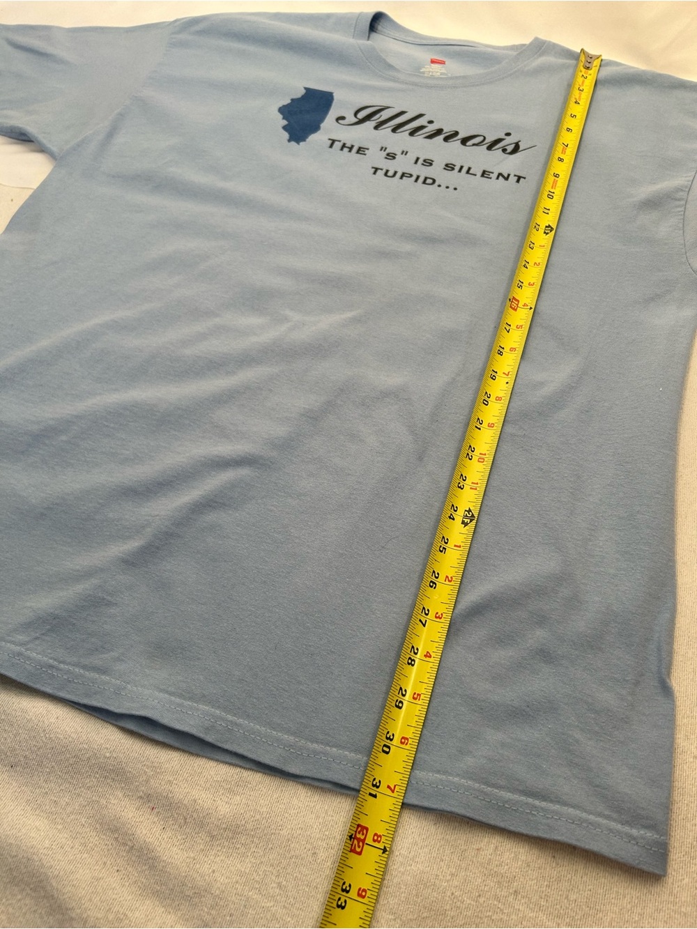 Hanes Illinois The S Is Silent Tupid Graphic Tee Light Blue Unisex 2XL Humor - Picture 3 of 5